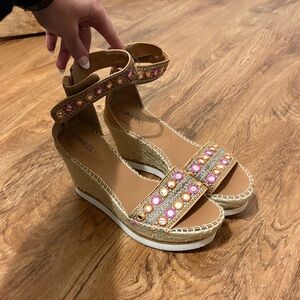 Vaneli Espadrille Colorful Wedges With Ankle Strap